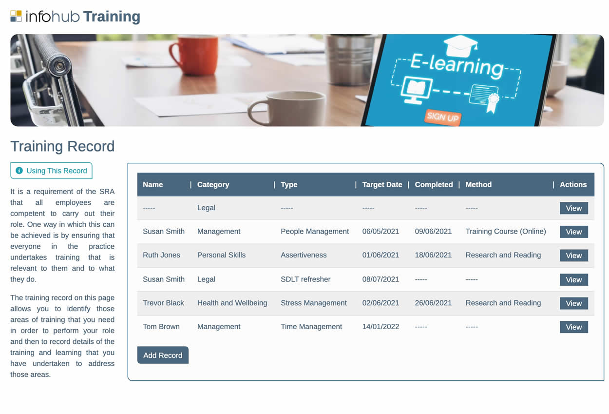 SRA training record training plan